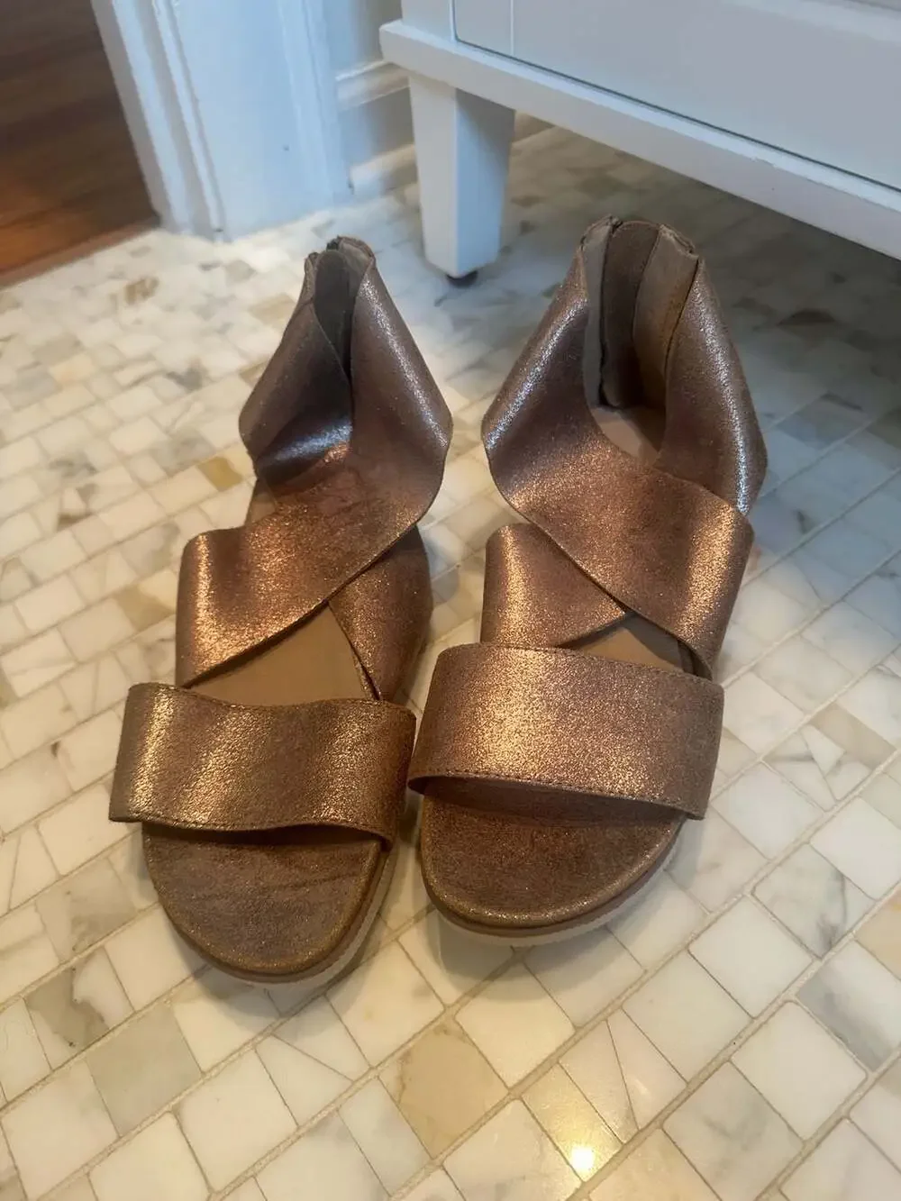Eileen Fisher Gold Metallic Sport Platform Sandal Leather Women's Size 7.5